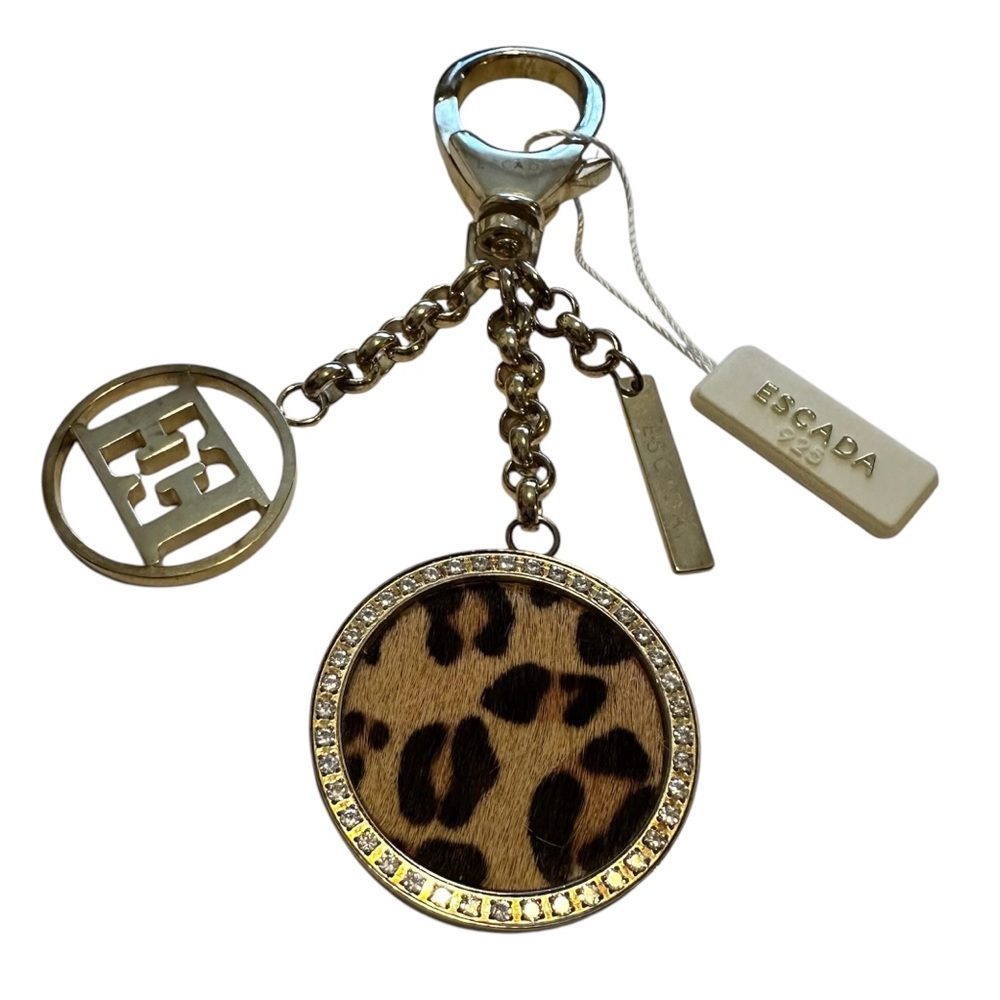 Escada NIB 925 Goldtone Leopard Bag Charm / Keychain
